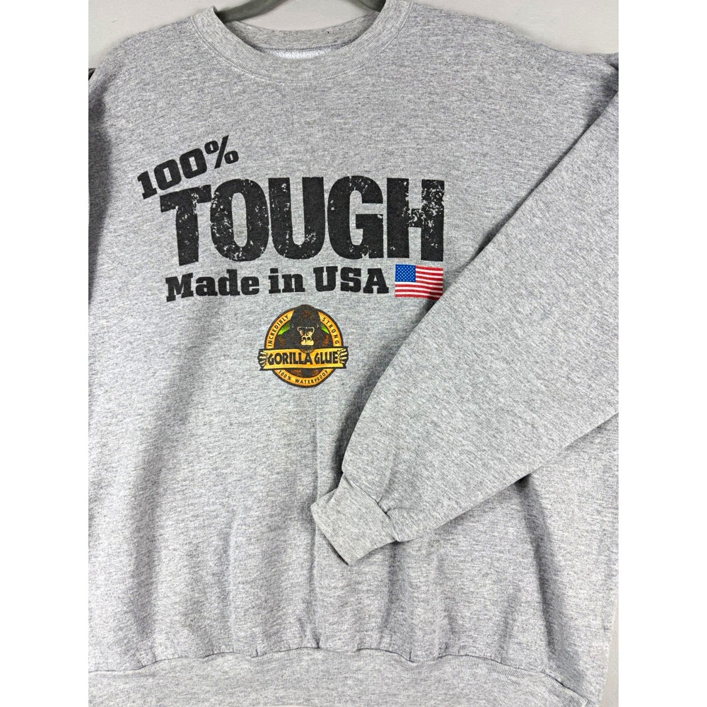 Hanes men's XL gray crewneck pullover sweatshirt, gorilla glue logo, men's okay